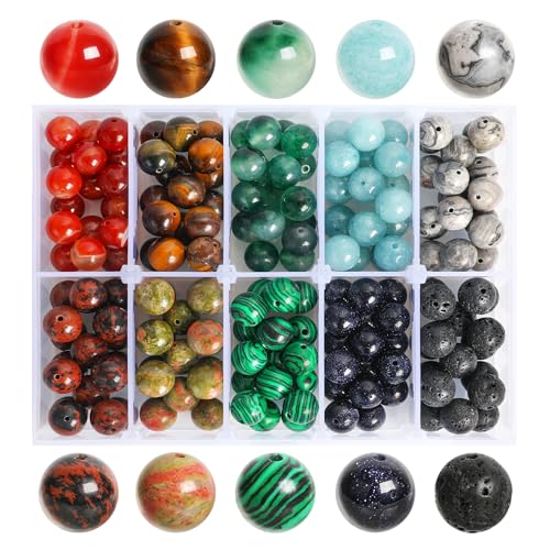 LeisuDay 170 Stück Natürliche Edelsteine ⌀ 10mm rund Perlen für Armbänder Halsketten Schmuck Basteln Auffädeln, 10 Sortierte Steinperlen Edelsteinperlen LeisuDay 170 Stück Natürliche Edelsteine ⌀ 10mm rund Perlen für Armbänder Halsketten Schmuck Basteln Auffädeln, 10 Sortierte Steinperlen Edelsteinperlen von LeisuDay