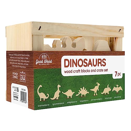 Good Wood by Leisure Arts Dinosaurier-Kisten-Set – 7-teiliges Tier-Holzausschnitte – kleine Holzformen zum Basteln – Holzbastelformen – Holztiere zum Bemalen von Leisure Arts