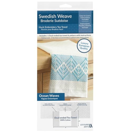 Schwedisches Handtuch-Set, Ozeanwellen, blau, traditionelles schwedisches Weben, Huck-Weben, schwedische Webmuster, schwedischer Webstoff, schwedische Webtücher von Leisure Arts