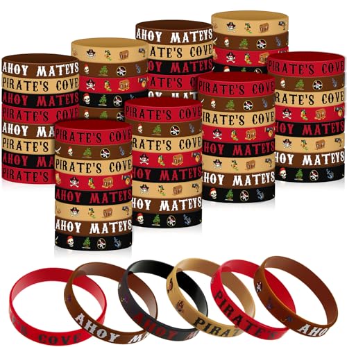 Leitee 64 Stück Piraten-Gummi-Armbänder, Piraten-Party-Themen-Armbänder, Silikon-Armbänder, Partyzubehör, Zubehör für Männer und Frauen, Geburtstagspreise, 4 Stile Leitee 64 Stück Piraten-Gummi-Armbänder, Piraten-Party-Themen-Armbänder, Silikon-Armbänder, Partyzubehör, Zubehör für Männer und Frauen, Geburtstagspreise, 4 Stile von Leitee