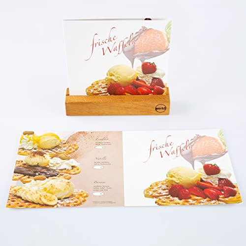 Leitsch-Media Waffelkarte mit 9 Fotos von Herzwaffeln, modernes Format, quadratisch, gefaltet, robust & feucht abwischbar, für Cocktailpartys von Leitsch-Media