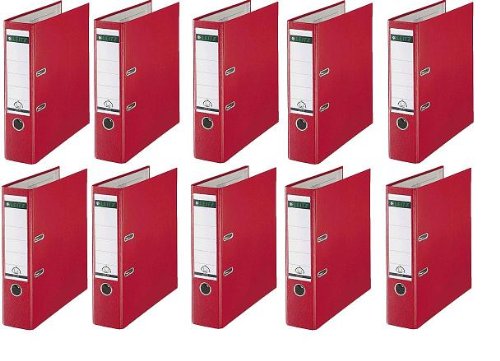 10 LEITZ Ordner 180° 1010-50-25 Rot Kunststoff 8cm Plastik PP Aktenordner 80mm DIN A4 Büro mit Schlitzen von Leitz