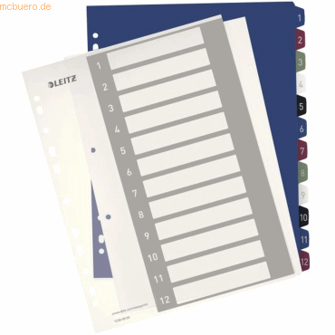 10 x Leitz Plastikregister Style 1-12 bedruckbar A4 PP 12 Blatt farbig 10 x Leitz Plastikregister Style 1-12 bedruckbar A4 PP 12 Blatt farbig von Leitz