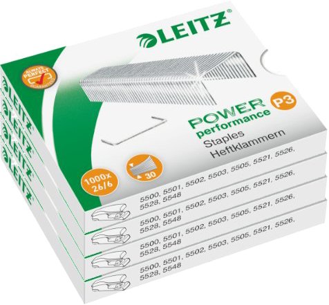 4er Pack Leitz 55720000 Power Performance P3 Heftklammern 4000 Stück von Leitz
