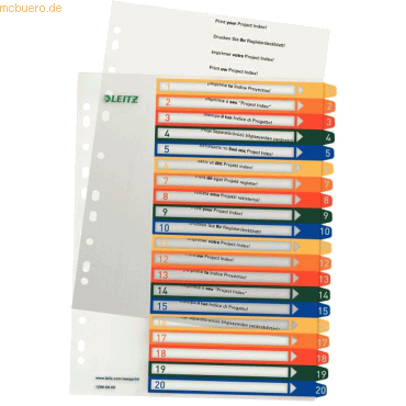 Leitz Plastikregister 1-20 bedruckbar A4 PP 20 Blatt farbig Leitz Plastikregister 1-20 bedruckbar A4 PP 20 Blatt farbig von Leitz