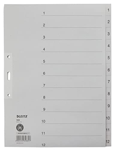 Leitz 1233-00-85 Zahlenregister - 1-12, Papier, A4 Überbreite, 12 Blatt, grau Leitz 1233-00-85 Zahlenregister - 1-12, Papier, A4 Überbreite, 12 Blatt, grau von Esselte