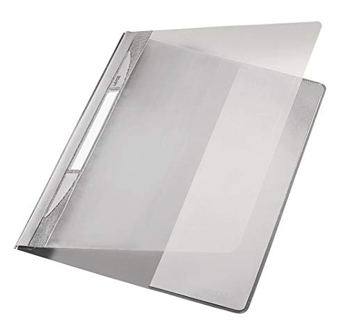 Exquisit Plastik-Hefter, A4+, Vorderdeckel transparent, Einstecktasche, grau von Leitz