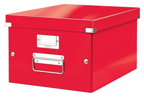 Leitz WOW A4 Aufbewahrungsbox, Click & Store-Reihe, mittelgroße Aufbewahrungsbox aus Karton, rot, 60440026 von Leitz