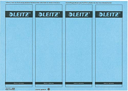 LEITZ® Rückenschild, auf A4-Bogen, selbstklebend, Papier, breit/kurz, 61 x 192 mm, blau (100 Stück), Sie erhalten 1 Packung á 100 Stück von Leitz