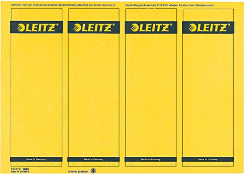 LEITZ® Rückenschild, auf A4-Bogen, selbstklebend, Papier, breit/kurz, 61 x 192 mm, gelb (100 Stück), Sie erhalten 1 Packung á 100 Stück von Leitz