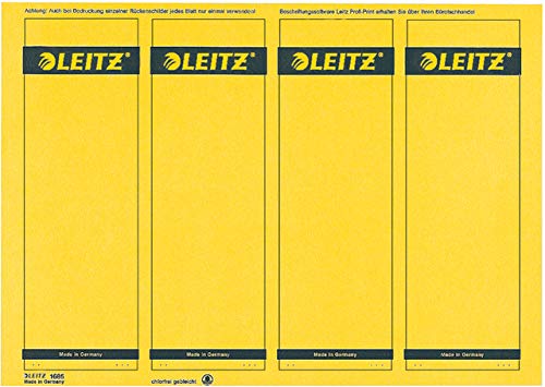 LEITZ® Rückenschild, auf A4-Bogen, selbstklebend, Papier, breit/kurz, 61 x 192 mm, gelb (100 Stück), Sie erhalten 1 Packung á 100 Stück von Leitz