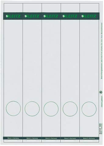 LEITZ® Rückenschild, auf A4-Bogen, selbstklebend, Papier, schmal/lang, 39 x 285 mm, grau (125 Stück), Sie erhalten 1 Packung á 125 Stück von Leitz