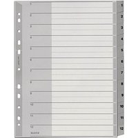 LEITZ Ordnerregister 1282 Vollformat, Überbreite 1-12 grau 12-teilig, 1 Satz von Leitz