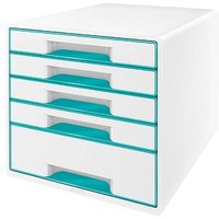 LEITZ Schubladenbox WOW Cube  perlweiß/eisblau 5214-20-51, DIN A4 mit 5 Schubladen von Leitz