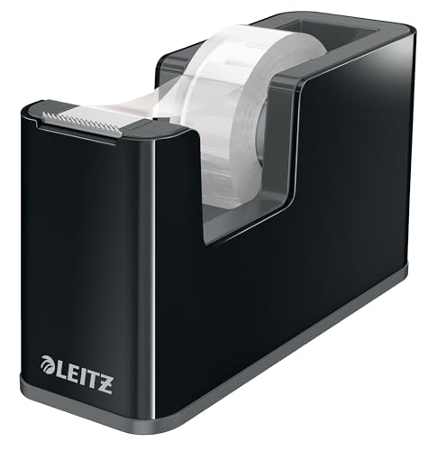 Leitz Klebeband-Tischabroller, Fester Stand, Klebebandabroller Inkl. Klebeband, Schwarz/Grau, Duo-Farbe, 53640095 von Leitz