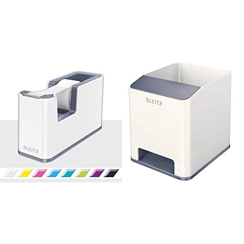 Leitz Klebeband-Tischabroller & Sound Stifteköcher, Perlweiß/Grau, WOW, 53641001 & 53631001, Kunststoff, Manuell, Tape Dispenser, Klebebandspender, Stifthalter, 202857031 von Leitz