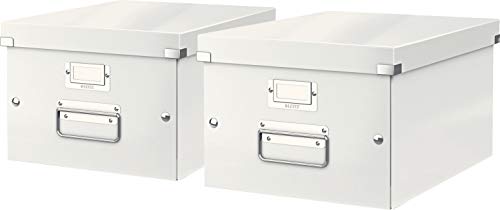 Leitz, Mittelgroße Aufbewahrungs- und Transportbox, Mit Deckel, Für A4, Click & Store (Weiß, Mittel | 2er Pack) von Leitz