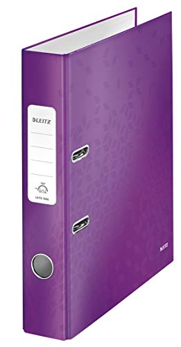 Leitz Qualitäts-Ordner 180°, A4, schmal, 5,2 cm Rückenbreite, laminierte Graupappe, Violett, WOW Serie, Design kann variieren, 10064062 von Leitz