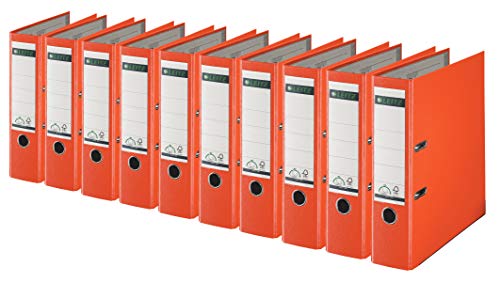 Leitz 1010 Qualitäts-Ordner Kunststoff breit mit patentierter 180º Präzisionsmechanik (10 Stück, 8 cm breit, orange) von Leitz