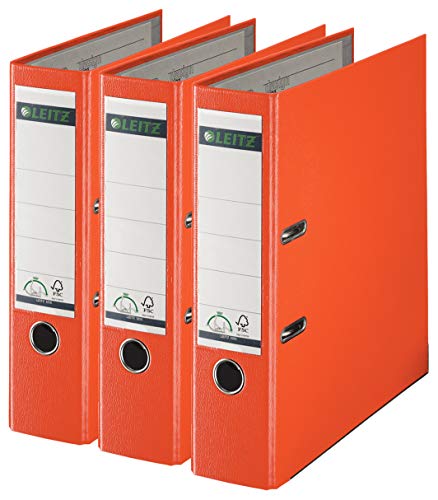 Leitz 1010 Qualitäts-Ordner Kunststoff breit mit patentierter 180º Präzisionsmechanik (3er Pack, 8 cm breit, orange) von Leitz