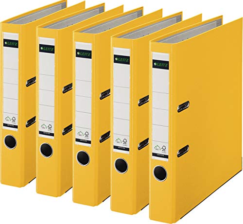 Leitz 10155015 Qualitäts-Ordner Plastik-Cover (A4, 5,2 cm Rückenbreite) gelb (5er Pack) von Leitz