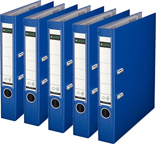 Leitz 10155035 Qualitäts-Ordner Plastik-Cover (A4, 5,2 cm Rückenbreite) blau (5er Pack) von Leitz