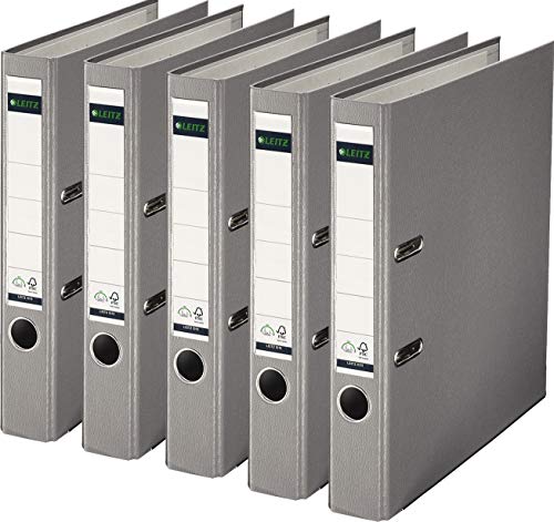Leitz 10155085 Qualitäts-Ordner Plastik-Cover (A4, 5,2 cm Rückenbreite) Grau (5er Pack) von Leitz