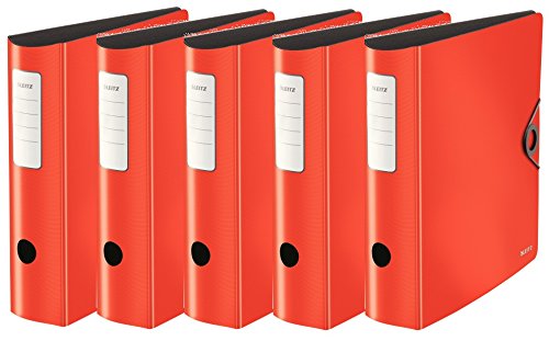 Leitz 104710 Qualitäts-Ordner 180° Active Solid, breit (A4, hellrot | 5er Pack, 1) von Leitz