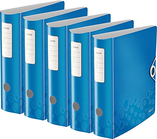 Leitz 11060036 Multifunktions-Ordner (A4, Runder Rücken 8,2 cm Breite, Gummibandverschluss, Kunststoff, WOW) blau metallic 5er Pack von Leitz