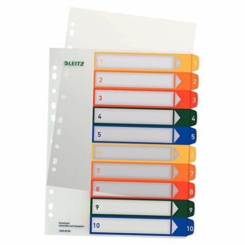 Leitz 12930000 PC-beschriftbares Register, A4, Polypropylen, 1-10, mehrfarbig (20er Pack) von Leitz