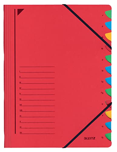 Leitz 39120025 Ordnungsmappe, 12 Fächer, Colorspankarton, rot von Leitz