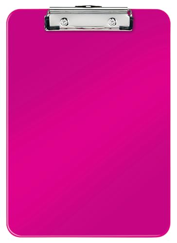 Leitz WOW A4 Klemmbrett, hochwertiges Klemmbrett aus Hartplastik, 80 Blatt Kapazität, Pink, 39710023 von Leitz