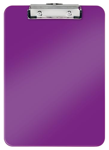 Leitz WOW A4 Klemmbrett, hochwertiges Klemmbrett aus Hartplastik, 80 Blatt Kapazität, Violett, 39710062 von Leitz