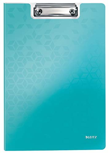 Leitz WOW A4 Klemmbrettmappe mit Abdeckung, Leichtes Polyfoam, Strapazierfähiges Klemmbrett mit Abdeckung, Für bis zu 80 Blatt, Eisblau, 41990051 von Leitz