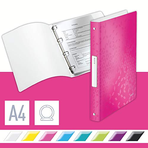 Leitz 42580023 Ringbuch WOW, A4, PP, 4 Ringe, 25 mm, pink metallic von Leitz