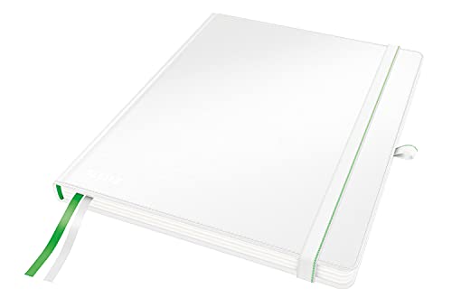 Leitz Complete Qualitäts-Notizbuch iPad Format - B5 kariert, 160 Seiten, 80 Blatt, Hardcover mit Einband, 100 g/m² Papier, Gummizugverschluss, Textilbänder, Stiftelasche, Mit Tasche, Weiß, 44730001 von Leitz