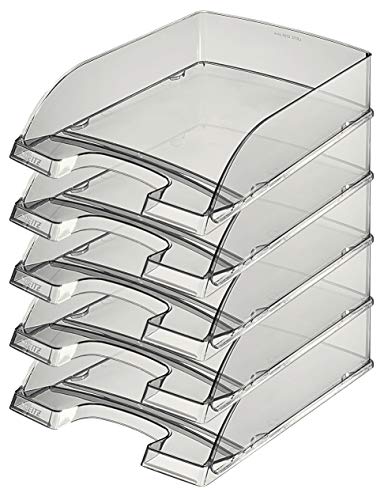 Leitz 5226 Plus Briefkorb, 7 cm Höhe, stapelbar, Transparent (Grau, 5er Pack) von Leitz