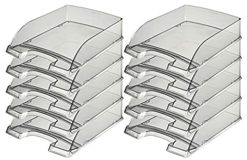 Leitz 5226 Plus Briefkorb, 7 cm Höhe, stapelbar, transparent (grau, 10er Pack) von Leitz