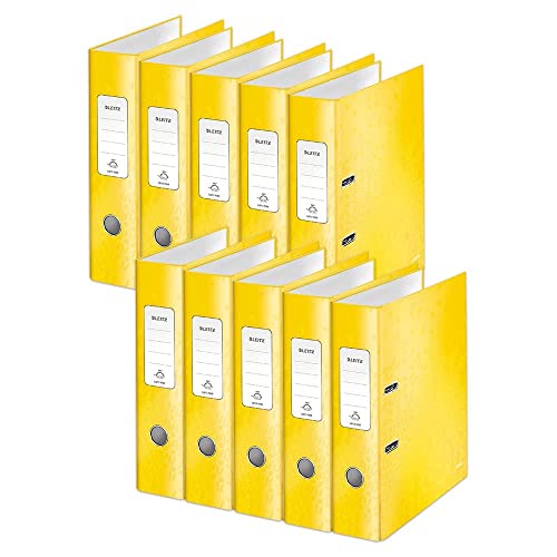 Leitz A4 Hebel-Aktenordner, gelb, 80 mm Rückenbreite, WOW-Reihe, Ordner und Ordner, 10052016, 10 Stück, Design kann variieren von Leitz