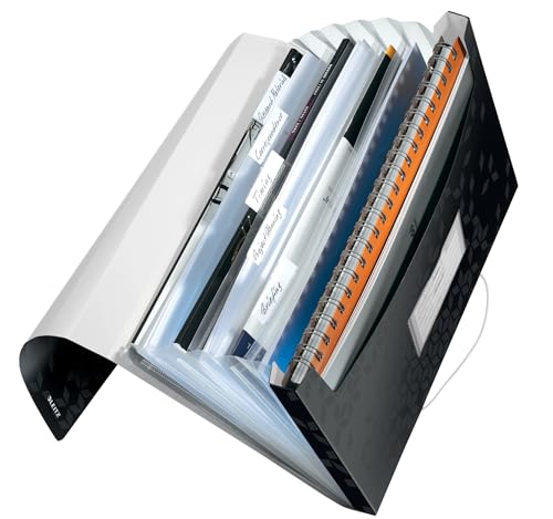 Leitz A4 Projektmappe für bis zu 200 Blatt, 6 Fächer mit Taben zur Ordnung des Inhalts, Gummibandverschluss, Schwarz, WOW, 45890095 Leitz A4 Projektmappe für bis zu 200 Blatt, 6 Fächer mit Taben zur Ordnung des Inhalts, Gummibandverschluss, Schwarz, WOW, 45890095 von Leitz