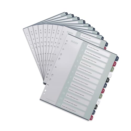 Leitz A4 Register, 10er Pack, 1-12, 12 Trennblätter, Beschriftbares Deckblatt, Extrabreit, PP, Style, Mehrfarbig, 12380000 Leitz A4 Register, 10er Pack, 1-12, 12 Trennblätter, Beschriftbares Deckblatt, Extrabreit, PP, Style, Mehrfarbig, 12380000 von Leitz