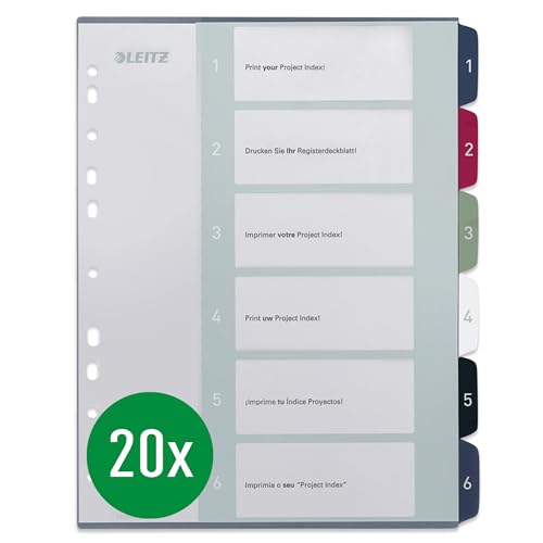 Leitz A4 Register, 20er Pack, 1-6, 6 Trennblätter, Beschriftbares Deckblatt, Extrabreit, PP, Style, Mehrfarbig, 12360000 Leitz A4 Register, 20er Pack, 1-6, 6 Trennblätter, Beschriftbares Deckblatt, Extrabreit, PP, Style, Mehrfarbig, 12360000 von Leitz