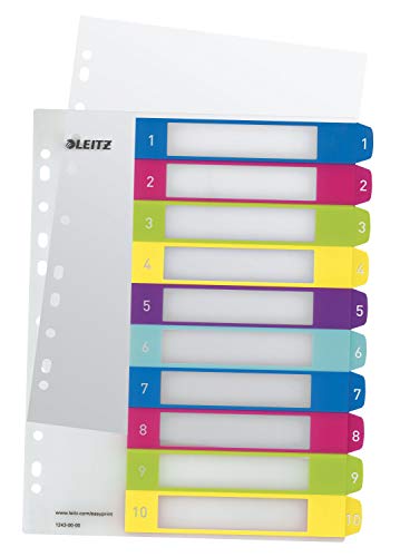 Leitz A4 Register, Trennblätter, Beschriftbares Deckblatt,WOW, Mehrfarbig (Zahlen 1-10 / 10er Pack) von Leitz