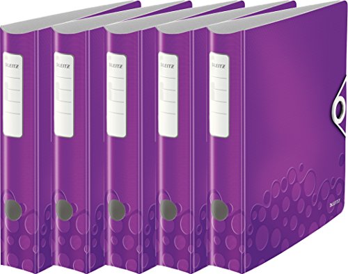 Leitz Aktenordner, A4, elastischer Verschluss, leichter Polyschaum, WOW Reihe, Violet Metallic, 5er Ordner | schmal von Leitz