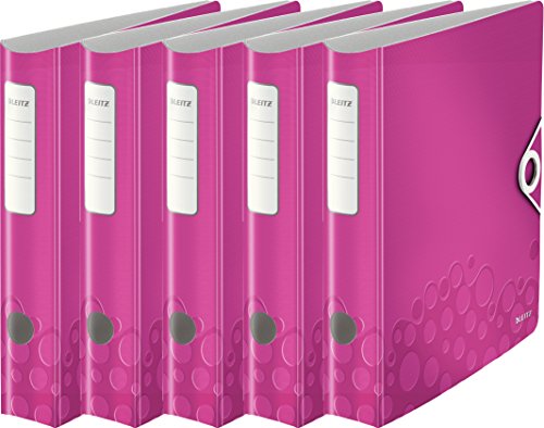 Leitz Aktenordner, A4, elastischer Verschluss, leichter Polyschaum, WOW Reihe, pink metallic, 5er Ordner | schmal von Leitz