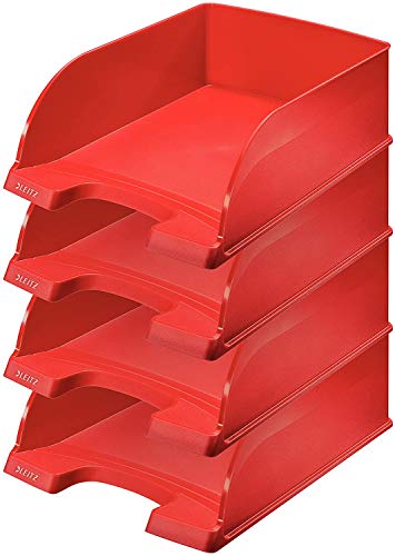 Leitz Briefkorb A4 Jumbo, 4er Pack, Briefablage mit extra großem Fassungsvermögen in Premium-Qualität, Stapelbare Ablagefächer als Schreibtisch-Organizer, Kombinierbar mit Plus-Serie, Rot, 52330025 Leitz Briefkorb A4 Jumbo, 4er Pack, Briefablage mit extra großem Fassungsvermögen in Premium-Qualität, Stapelbare Ablagefächer als Schreibtisch-Organizer, Kombinierbar mit Plus-Serie, Rot, 52330025 von Leitz