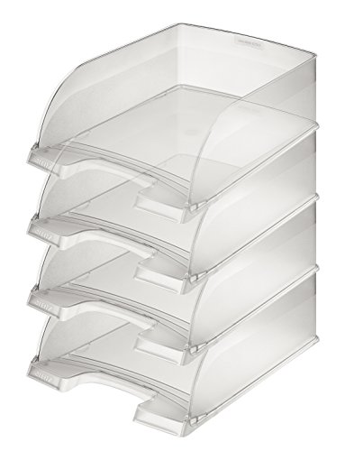 Leitz Briefkorb A4 Jumbo, 4er Pack, Transparent, Mit extragroßem Fassungsvermögen, Plus Serie, 52330003 von Leitz