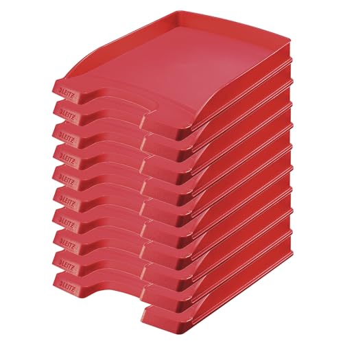Leitz Briefkorb Flach A4, 10er Pack, Briefablage in Premium-Qualität, Stapelbares Ablagefach als Schreibtisch-Organizer, Kombinierbar mit Plus-Serie, Rot, 52370025 Leitz Briefkorb Flach A4, 10er Pack, Briefablage in Premium-Qualität, Stapelbares Ablagefach als Schreibtisch-Organizer, Kombinierbar mit Plus-Serie, Rot, 52370025 von Leitz