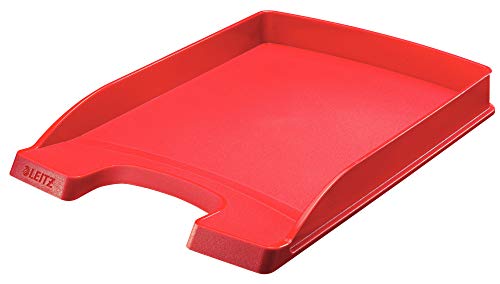 Leitz Briefkorb Flach A4, Ideal für die Ablage und Organisation von A4 Unterlagen, Stapelbar, Rot, Plus Serie, 52370025 von Leitz