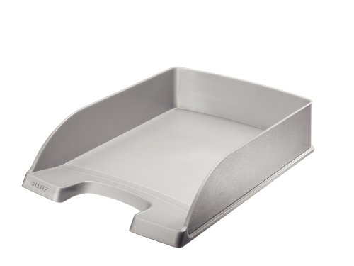 Leitz Briefkorb Standard A4, 5er Pack, Briefablage in Premium-Qualität, Stapelbare Ablagefächer als Schreibtisch-Organizer, Silber, Kombinierbar mit Plus-Serie, 52270084 von Leitz